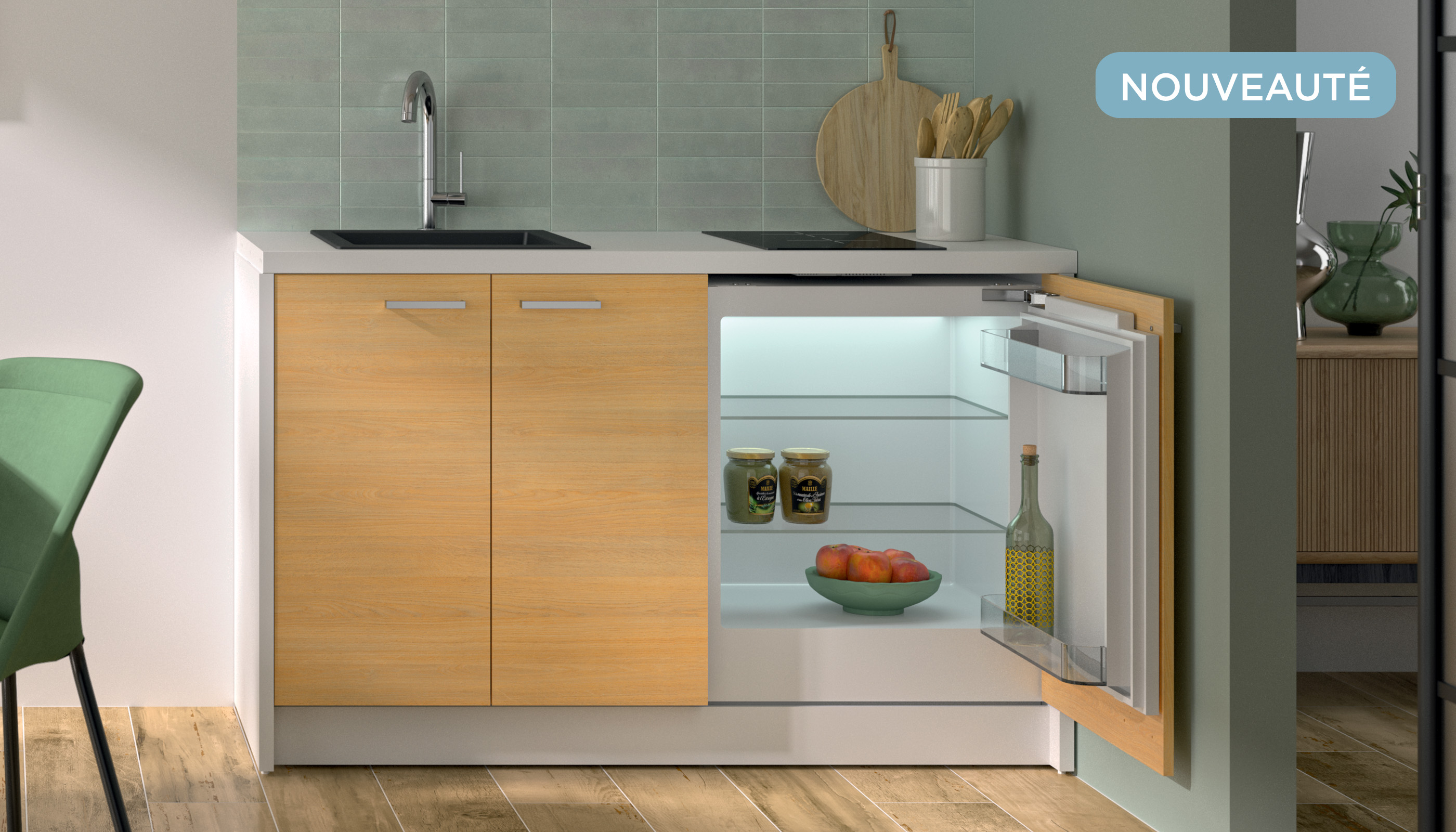 Cuisinette Onelia 140 ouverte chene s